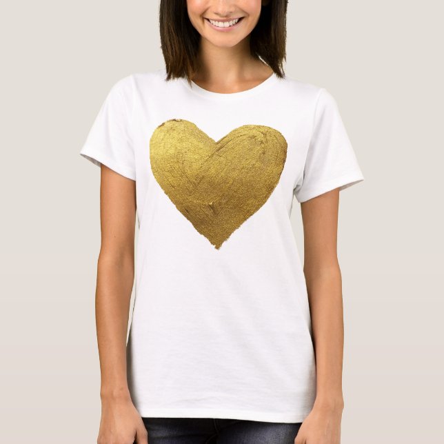 Camiseta Dourado símbolo cardíaco do amor T-Shirt (Frente)