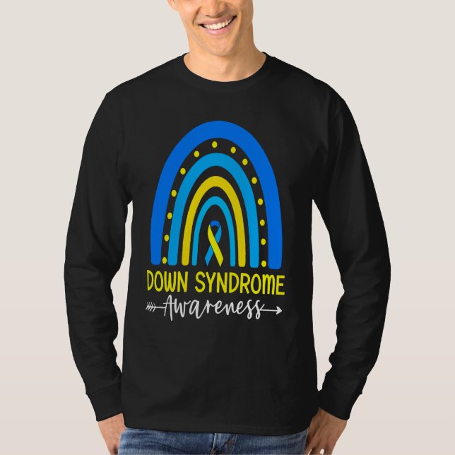 Camiseta Down Syndrome Awareness Ribbon Boho Rainbow Yellow (Frente)