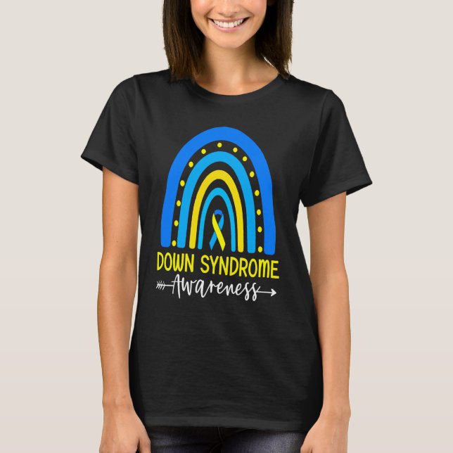 Camiseta Down Syndrome Awareness Ribbon Boho Rainbow Yellow (Frente)
