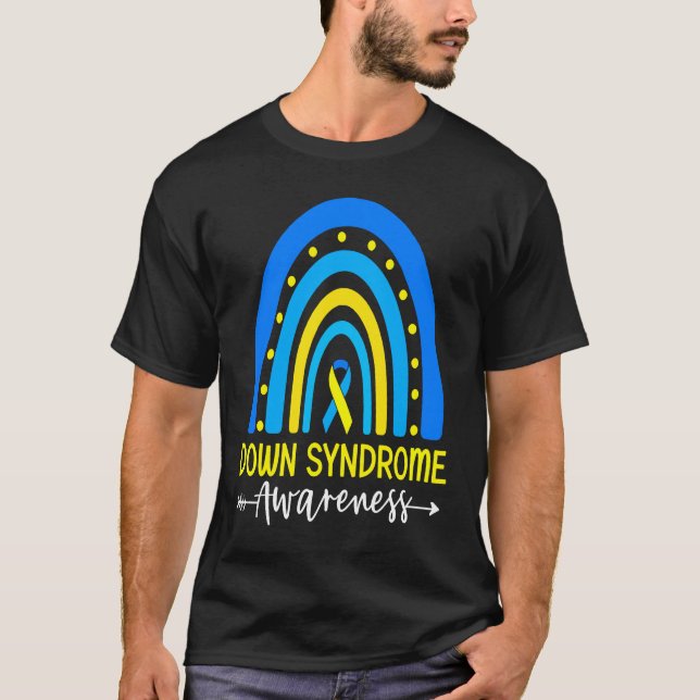 Camiseta Down Syndrome Awareness Ribbon Boho Rainbow Yellow (Frente)