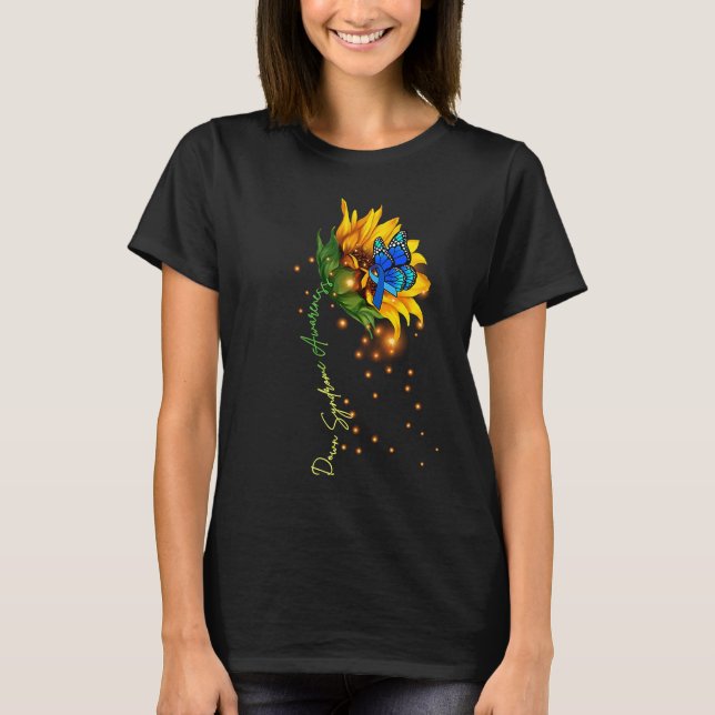 Camiseta Down Syndrome Sunflower  Yellow Blue Ribbon (Frente)