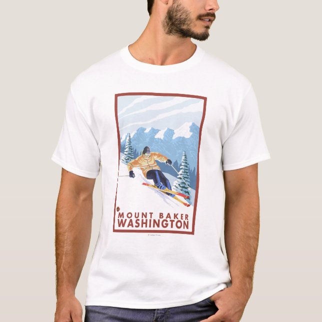 Camiseta Downhill Snow Skier - Mount Baker, Washington (Frente)
