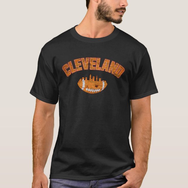 Camiseta Downtown Cleveland City Skyline Football Fans Vint (Frente)