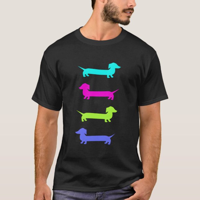 Camiseta Doxie Brightly Colored Dachshunds (Frente)
