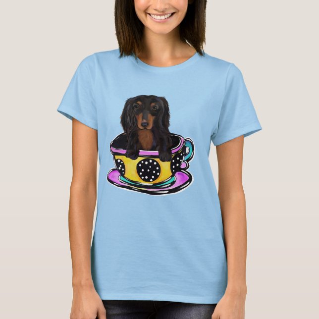 Camiseta Doxie Preto de Cabelo Comprido (Frente)