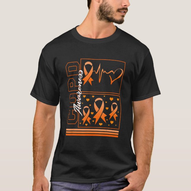 Camiseta DPOC Sensibilização Laranja Batimento Cardíaco Doe (Frente)