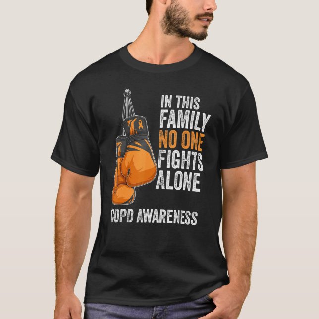 Camiseta DPOC Sensibilização Mês Luvas Fita de Laranja (Frente)