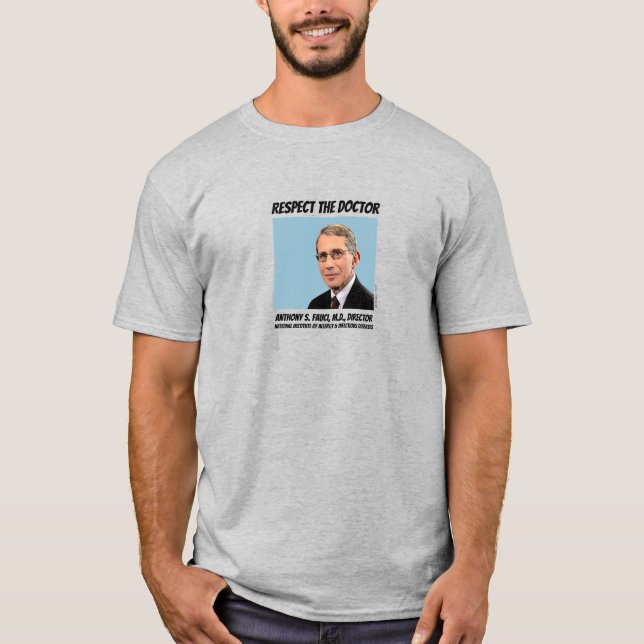 Camiseta Dr. Fauci, respeite o médico, cinza (Frente)