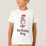 Camiseta Dr. Seuss Cat no Hat Birthday Boy<br><div class="desc">Vestir seu filho nesta gira gata do Dr. Seuss na camisa do chapéu "Aniversário".</div>