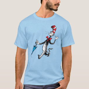 Camiseta Dr. Seuss Gato no Chapéu Passeio de Guarda-chuva