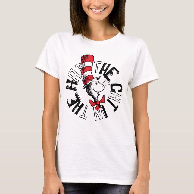 Camiseta Dr. Seuss | Gatos na Arte Arredondada do Chapéu (Frente)