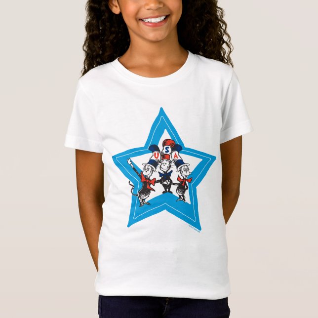 Camiseta Dr. Seuss | Gráfico Little Cats USA Hats (Frente)