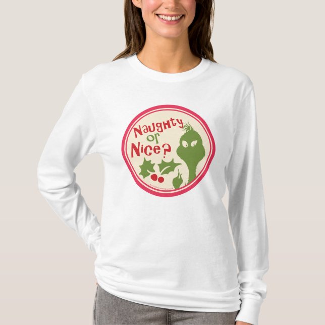 Camiseta Dr. Seuss | O Grpolegadas - Naughty ou Nice? (Frente)