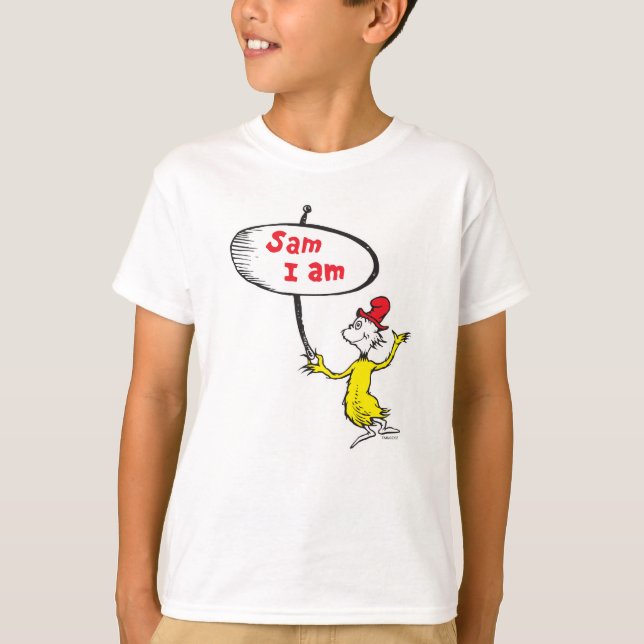 Camiseta Dr. Seuss | Sam-I-Am Segurando Placa (Frente)