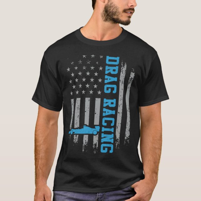 Camiseta Drag Racing Car Driver American Flag Drag Race Spo (Frente)