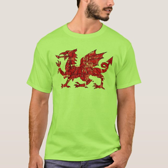 Camiseta dragão afligido da bandeira de wales (Frente)