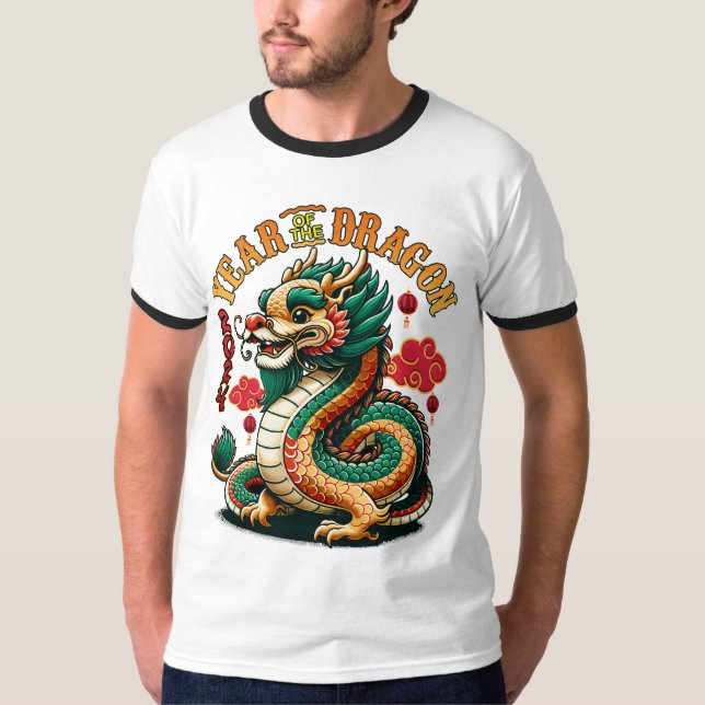 Camiseta Dragão Ano 2024 Abraça Prosperidade do Ano Novo Lu (Frente)