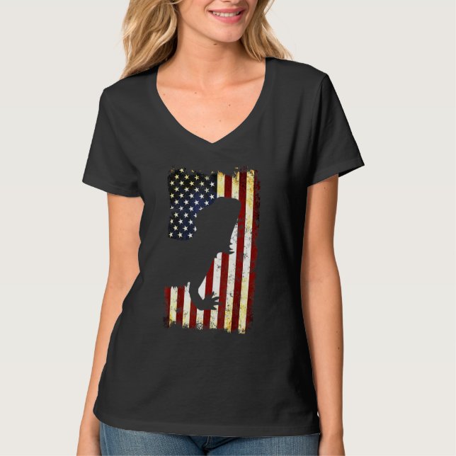 Camiseta Dragão Arbordado Silhouette American Flag 4th De J (Frente)