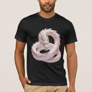 Camiseta Dragão Arte Fantasia Design Branco Dourado Chinês 