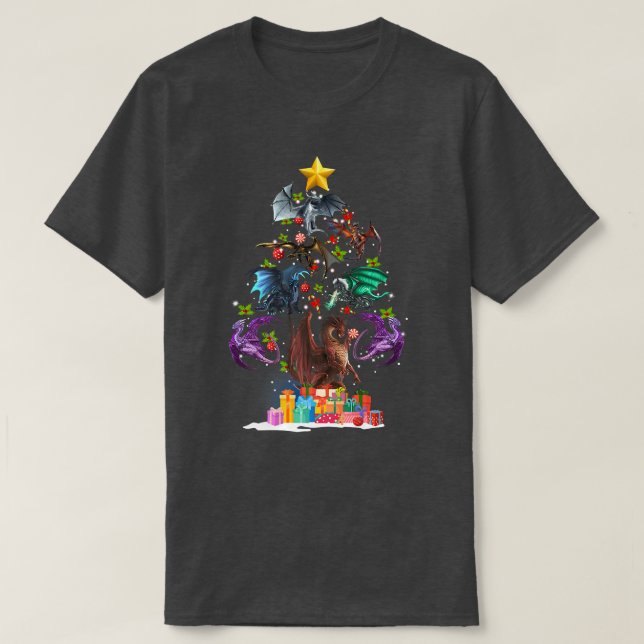 Camiseta Dragão Árvore de Natal Engraçado Xmas (Frente do Design)