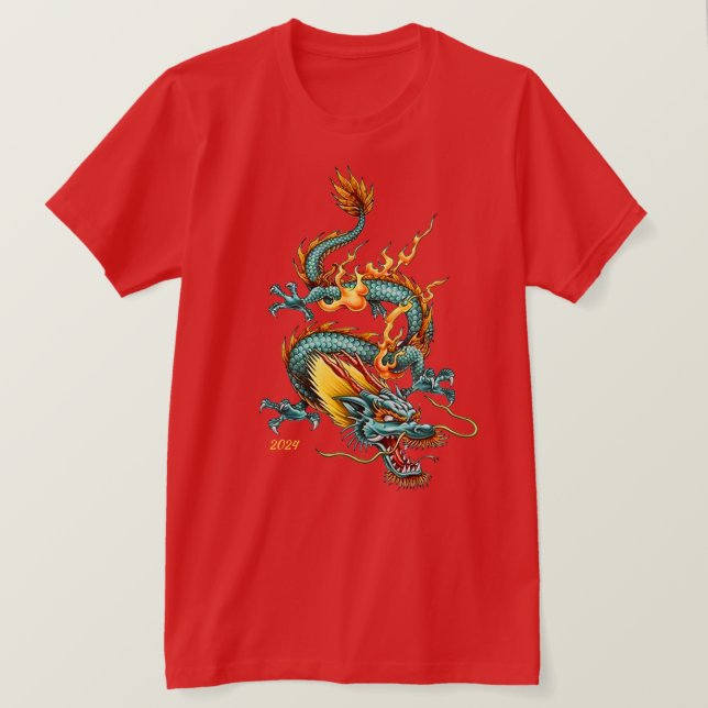 Camiseta Dragão Azul Da Prosperidade Chinesa Ano Novo (Frente do Design)