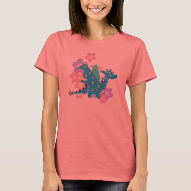 Camiseta Dragão Azul e Flores (Frente)