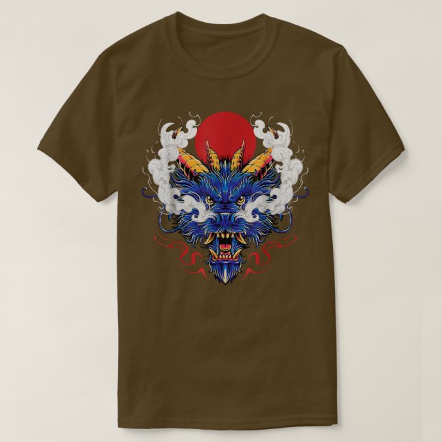 Camiseta Dragão Azul Místico Chinês Chefe Rei Japonês (Frente do Design)