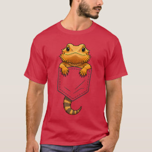 Camiseta Dragão Barbudo Engraçado Espiando no Bolso Réptil