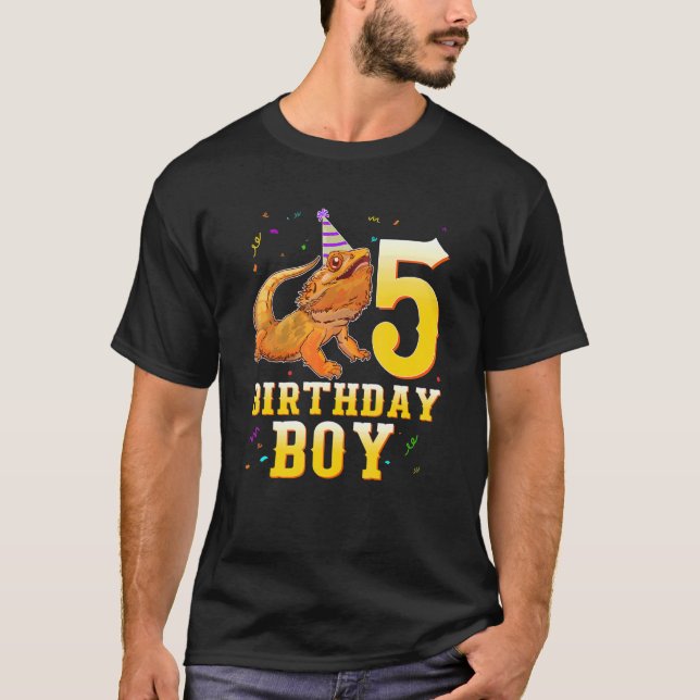 Camiseta Dragão-barbudo Lizard 5 Birthday, menino de 5 anos (Frente)