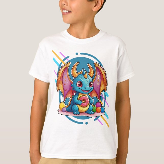 Camiseta Dragão bebê bonito com Rosquinha (Frente)