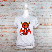 Dragão-Bebê Vermelho com Cavalos-Ouro e Olhos Gran