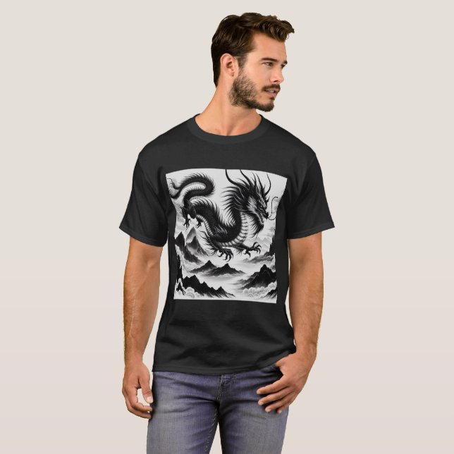 Camiseta Dragão branco preto (Frente Completa)