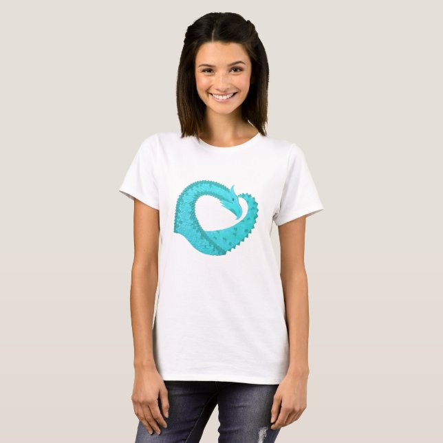 Camiseta Dragão cardíaco Verdigris em branco (Frente Completa)
