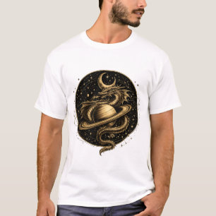 Camiseta Dragão Celestial Saturno Fantasia Arte Espacial