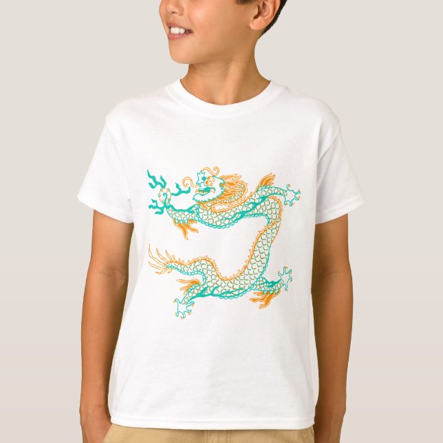 Camiseta Dragão chinês (aqua alaranjado) (Frente)