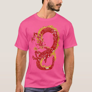 Camiseta Dragão Chinês Asiático Em Desi Vermelho E Dourado