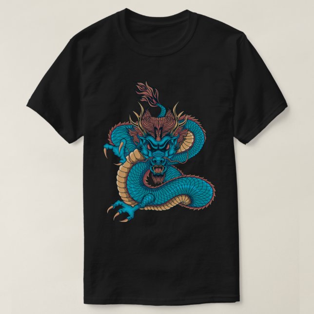 Camiseta Dragão Chinês Azul (Frente do Design)