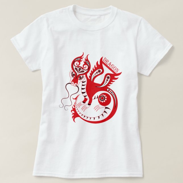 Camiseta Dragão chinês de desenho vermelho (Frente do Design)