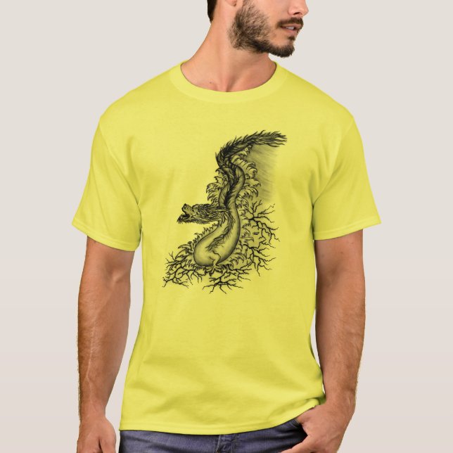 Camiseta Dragão chinês, Design preto e branco em tatuostilo (Frente)