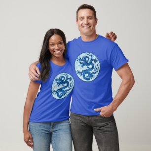 Camiseta Dragão chinês, Indigo Blue e White T-Shirt