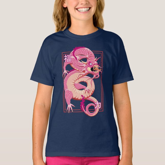 Camiseta Dragão Chinês Rosa (Frente)