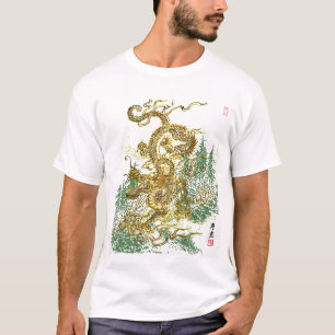 Camiseta Dragão chinês sobre a floresta japonesa