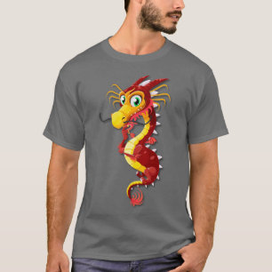 Camiseta Dragão chinês vermelho e Dourado dos desenhos