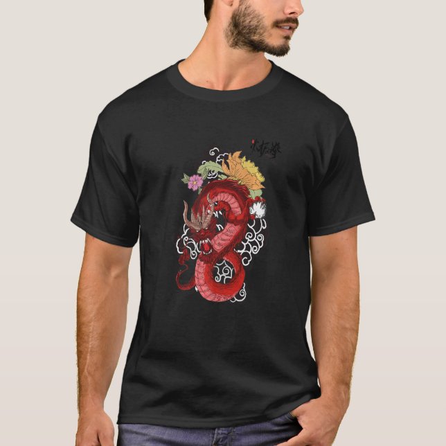 Camiseta Dragão chinês vermelho para kung fu tai chi Dragão (Frente)