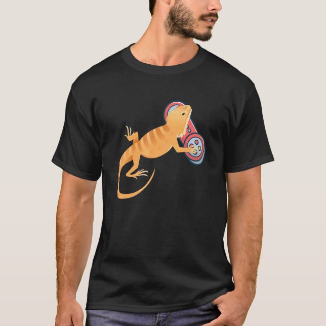 Camiseta Dragão com barba jogando vídeo-games (Frente)