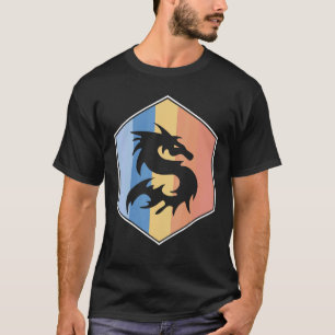 Camiseta Dragão Com Cores Retroativas Num Hexágono