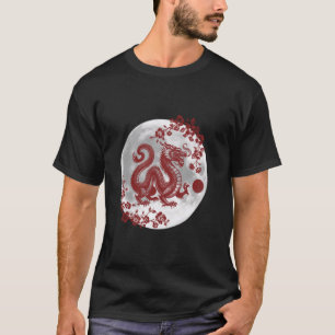 Camiseta Dragão com Sakura e Lua Cheia