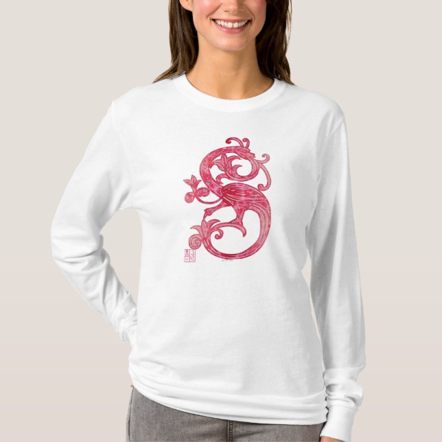 Camiseta Dragão da Fantasia Rosa bonito Feminina Medieval (Frente)