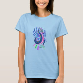 Camiseta Dragão de Água Azul e Rosa