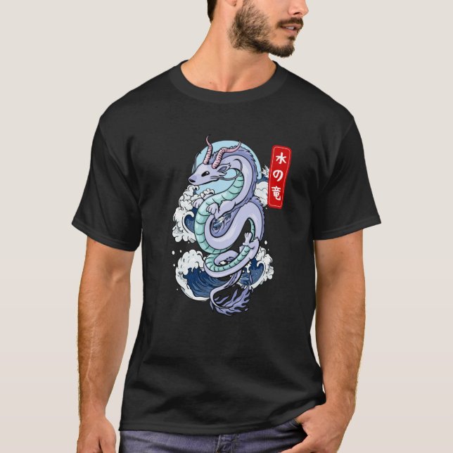 Camiseta Dragão de Água Japonês Elemental Mitológico Alado  (Frente)